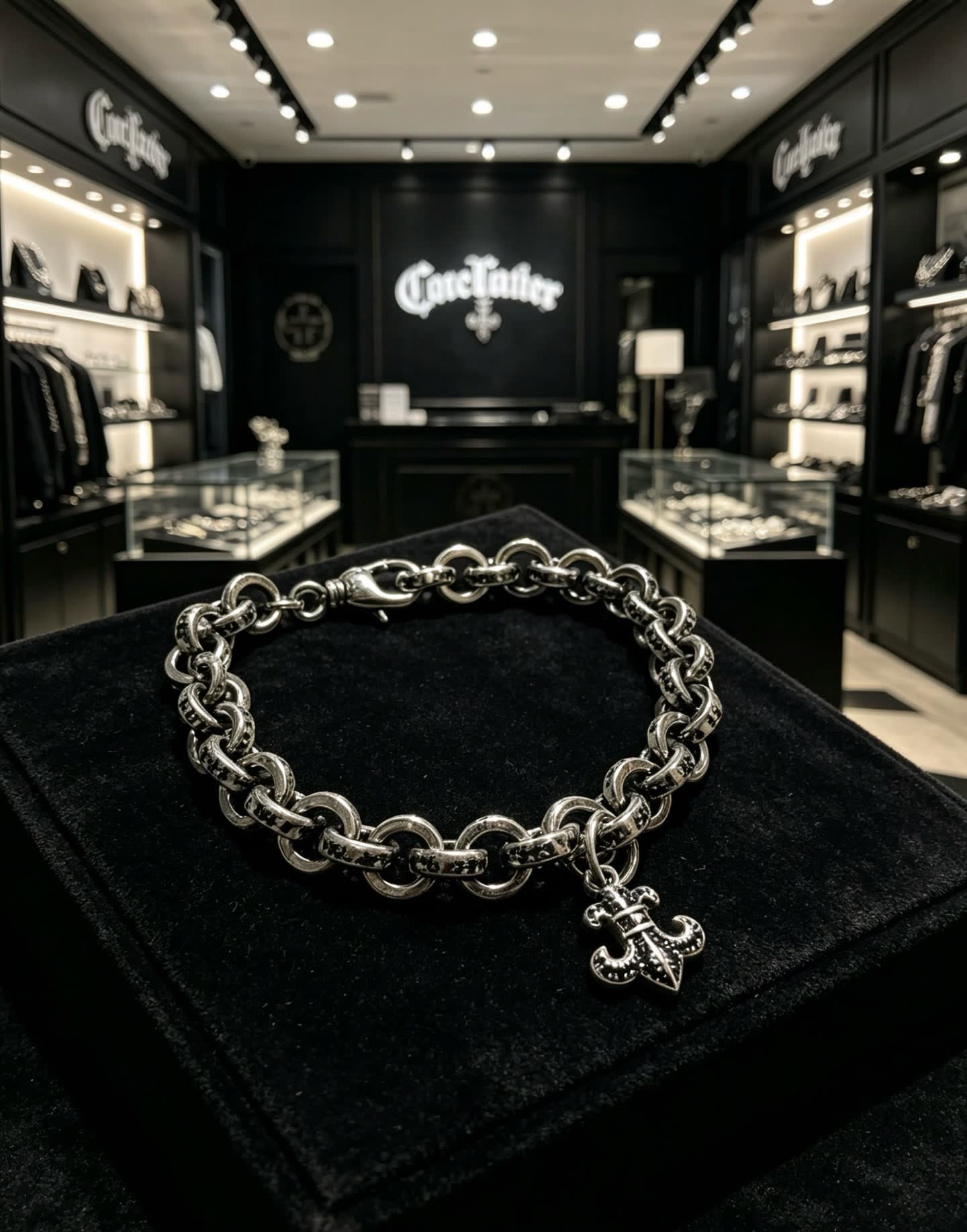 Chrome Hearts Silver Fleur-de-lis Charm Bracelet